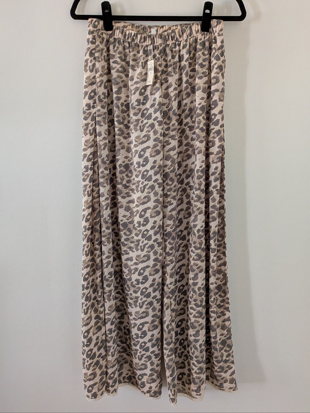 aerie Leopard Print Wide Leg Pajama Pants with Lace Trim Size S NWT